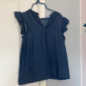 denim ruffle top